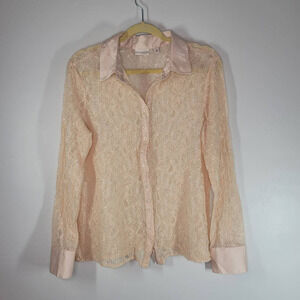Eva Mendes New York & Company Women's Lace Button Front Shirt Pink Size XL